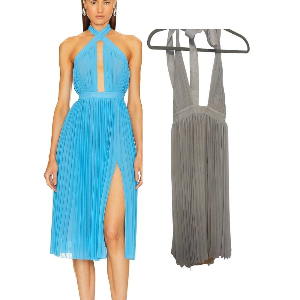 Michael Costello Beatriz Midi Dress Pleated Party Guest Cocktail Formal Hoco S